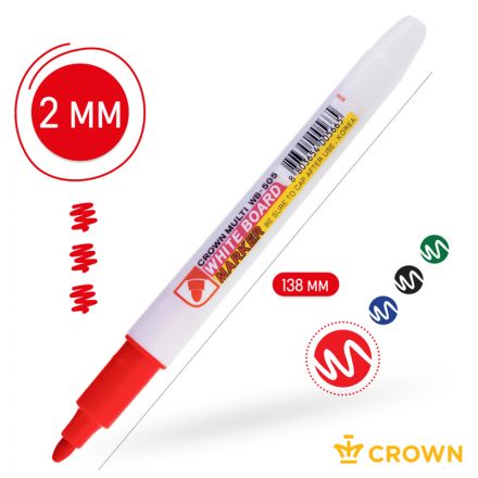Маркер для белых досок Crown "Multi Board Slim" красный, пулевидный, 2мм Маркер для белых досок Crown "Multi Board Slim" красный, пулевидный, 2мм