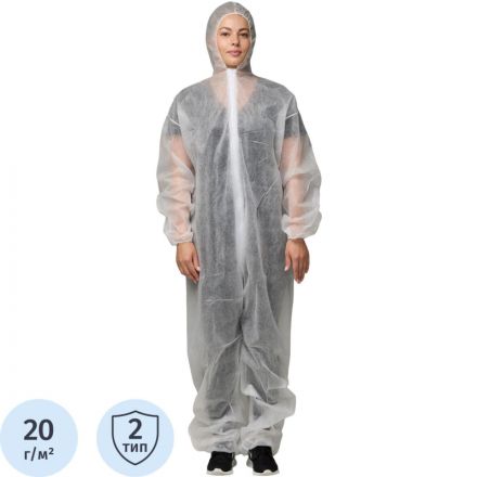 Комбинезон одноразовый Каспер, белый, 20 г/м2, р.ХXХL, кп Комбинезон одноразовый Каспер, белый, 20 г/м2, р.ХXХL, кп