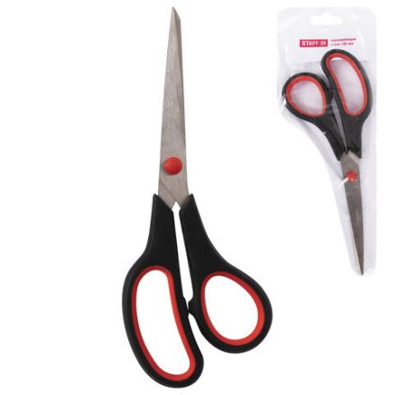 Ножницы STAFF EVERYDAY, 195 мм, бюджет, резиновые вставки, черно-красные, ПВХ чехол, 237499 Ножницы STAFF EVERYDAY, 195 мм, бюджет, резиновые вставки, черно-красные, ПВХ чехол, 237499