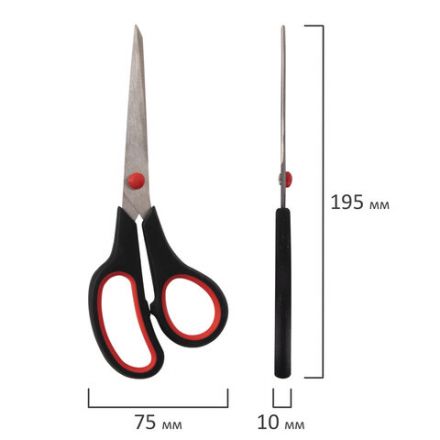 Ножницы STAFF EVERYDAY, 195 мм, бюджет, резиновые вставки, черно-красные, ПВХ чехол, 237499 Ножницы STAFF EVERYDAY, 195 мм, бюджет, резиновые вставки, черно-красные, ПВХ чехол, 237499