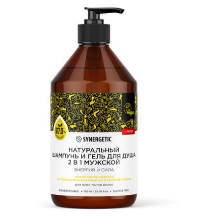 Шампунь + гель для душа мужской 750 мл, SYNERGETIC "Энергия и сила 2 в 1", 701754 Шампунь + гель для душа мужской 750 мл, SYNERGETIC "Энергия и сила 2 в 1", 701754