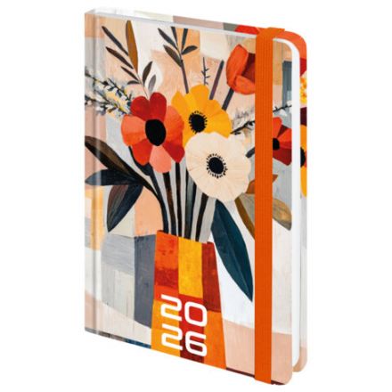 Ежедневник датированный 2026 с резинкой 145х203 мм, А5, BRAUBERG, твердый, "Букет", 117339