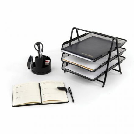 Лоток горизонтальный металлический для бумаг, 3 секции, BRAUBERG "Germanium", А4 (267х355х295 мм), черный, 231952