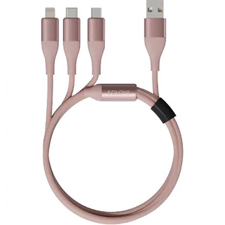 Кабель Lightning - Type-C - Micro USB, 1.2 м, Xiaomi SOLOVE, роз, DW2PinkR Кабель Lightning - Type-C - Micro USB, 1.2 м, Xiaomi SOLOVE, роз, DW2PinkR