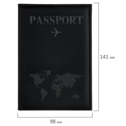 Обложка для паспорта "Passport map", экокожа soft-touch, черная, STAFF, 238760