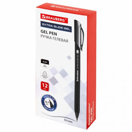 Ручка гелевая BRAUBERG "Extra Glide Gel", ЧЕРНАЯ, трехгранная, игольчатый наконечник 0,7 мм, линия 0,5 мм, 144077 Ручка гелевая BRAUBERG "Extra Glide Gel", ЧЕРНАЯ, трехгранная, игольчатый наконечник 0,7 мм, линия 0,5 мм, 144077