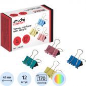 Зажимы для бумаг 41мм 12шт/уп Attache Economy, цветные, в карт.коробке Зажимы для бумаг 41мм 12шт/уп Attache Economy, цветные, в карт.коробке