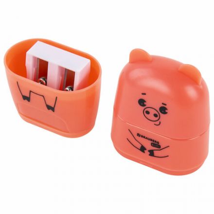 Точилка с ластиком 2 в 1 BRAUBERG KIDS "Зверушки", 2 отверстия, дизайн ассорти, 271989