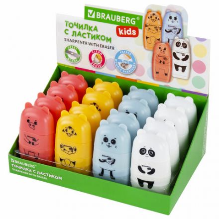 Точилка с ластиком 2 в 1 BRAUBERG KIDS "Зверушки", 2 отверстия, дизайн ассорти, 271989 Точилка с ластиком 2 в 1 BRAUBERG KIDS "Зверушки", 2 отверстия, дизайн ассорти, 271989