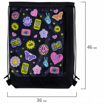 Мешок для обуви ЮНЛАНДИЯ с ручками, боковой карман на молнии, 46х36 см, "Patches", 272406 Мешок для обуви ЮНЛАНДИЯ с ручками, боковой карман на молнии, 46х36 см, "Patches", 272406