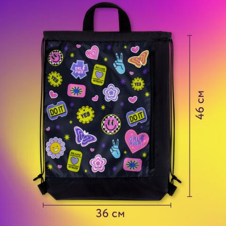 Мешок для обуви ЮНЛАНДИЯ с ручками, боковой карман на молнии, 46х36 см, "Patches", 272406 Мешок для обуви ЮНЛАНДИЯ с ручками, боковой карман на молнии, 46х36 см, "Patches", 272406