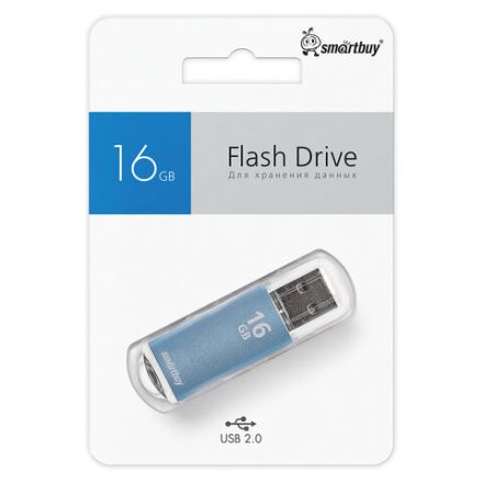 Флеш-диск 16 GB, SMARTBUY V-Cut, USB 2.0, металлический корпус, синий, SB16GBVC-B