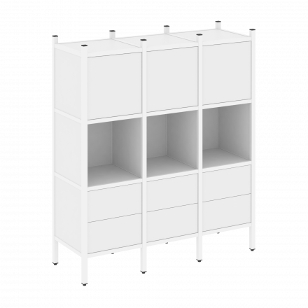 Loft Прямой стеллаж наборный VR.L-08 Белый бриллиант/Белый металл 1278*446*1458