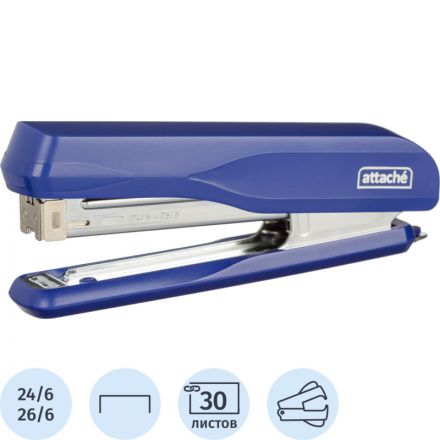 Степлер Attache MSBL2430 (№24/6-26/6) до 30 лист.,металл, синий Степлер Attache MSBL2430 (№24/6-26/6) до 30 лист.,металл, синий