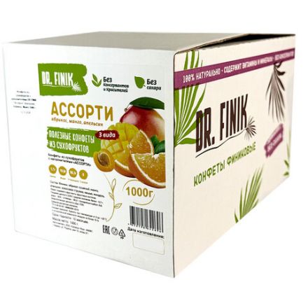 Конфеты финиковые DR.FINIK "Полезные", ассорти вкусов из апельсина, манго, абрикоса, 1000 г