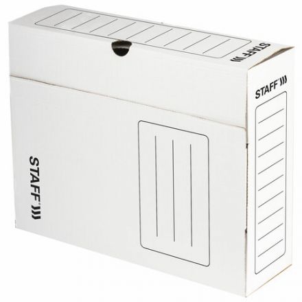 Короб архивный с клапаном А4 (260х325 мм), 100 мм, до 900 листов, микрогофрокартон, БЕЛЫЙ, STAFF, 128863