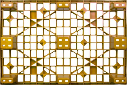 Паллет 1200х800х160 мм (перфорированный на 9 ножках вкладываемый) желтый Паллет 1200х800х160 мм (перфорированный на 9 ножках вкладываемый) желтый