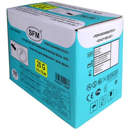 Иглы-бабочки для вливания в малые вены SFM 0,9 х 19 - 20G, КОМПЛЕКТ 100 штук, LUER Иглы-бабочки для вливания в малые вены SFM 0,9 х 19 - 20G, КОМПЛЕКТ 100 штук, LUER