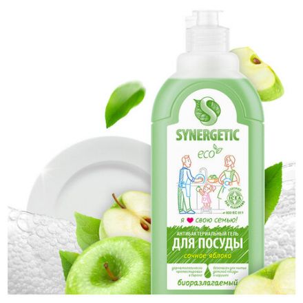 Гель для мытья посуды антибактериальный 500 мл, SYNERGETIC "Яблоко", 103052 Гель для мытья посуды антибактериальный 500 мл, SYNERGETIC "Яблоко", 103052