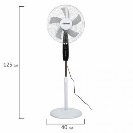 Вентилятор напольный, 3 режима, пульт ДУ, SONNEN TF-45W-40-520, d=40 см, 45 Вт, белый, 454788, FS-40-520