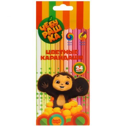 Карандаши цветные пластиковые Мульти-Пульти "Чебурашка", 24цв., заточен., европодвес Карандаши цветные пластиковые Мульти-Пульти "Чебурашка", 24цв., заточен., европодвес