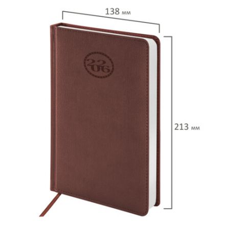 Ежедневник датированный 2026, А5, 138x213 мм, BRAUBERG "Favorite", под кожу, коричневый, 117035