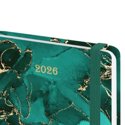 Ежедневник датированный 2026 с резинкой 145х203 мм, А5, BRAUBERG, твердый, фольга, "Мрамор", 117340