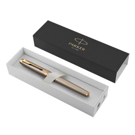 Ручка-роллер PARKER "IM Core Brushed Metal GT", серебристый матовый лак, позолота, черная, 1931663 Ручка-роллер PARKER "IM Core Brushed Metal GT", серебристый матовый лак, позолота, черная, 1931663