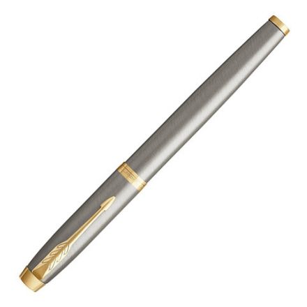 Ручка-роллер PARKER "IM Core Brushed Metal GT", серебристый матовый лак, позолота, черная, 1931663