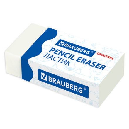 Ластик BRAUBERG "Original", 38х20х10 мм, белый, прямоугольный, картонный держатель, 228073 Ластик BRAUBERG "Original", 38х20х10 мм, белый, прямоугольный, картонный держатель, 228073