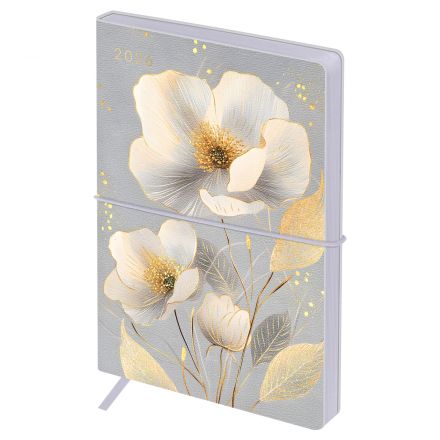 Ежедневник датированный 2026г., А6+, 176л., мягкий переплет, кожзам, BG "Ornament", серый, отд. фольгой, цветной срез, с резинкой