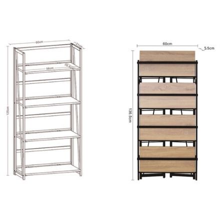 Стеллаж на металлокаркасе BRABIX "LOFT SH-001", 600х300х1250 мм, складной, цвет дуб натуральный, 641230