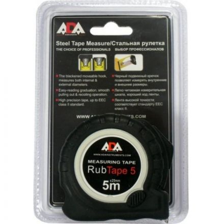 Рулетка ADA RubTape 5 5м x 25мм с фиксатором Рулетка ADA RubTape 5 5м x 25мм с фиксатором