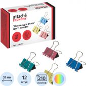 Зажимы для бумаг 51мм 12шт/уп Attache Economy, цветные, в карт.коробке Зажимы для бумаг 51мм 12шт/уп Attache Economy, цветные, в карт.коробке