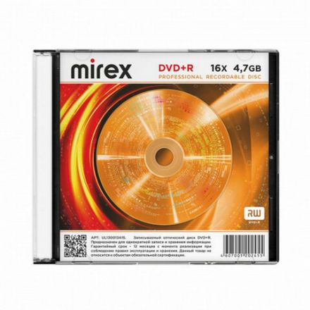 Диск DVD+R (плюс) MIREX, 4,7 ГБ, 16x, Slim Case, КОМПЛЕКТ 5 шт., UL130013A1F Диск DVD+R (плюс) MIREX, 4,7 ГБ, 16x, Slim Case, КОМПЛЕКТ 5 шт., UL130013A1F