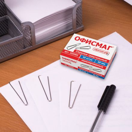 Скрепки большие 50 мм, ОФИСМАГ, никелированные, треугольные, 50 шт., в картонной коробке, 222093 Скрепки большие 50 мм, ОФИСМАГ, никелированные, треугольные, 50 шт., в картонной коробке, 222093