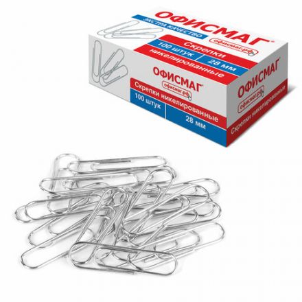 Скрепки ЭКСТРА ОФИСМАГ 28 мм никелированные 100 штук, 271315 Скрепки ЭКСТРА ОФИСМАГ 28 мм никелированные 100 штук, 271315