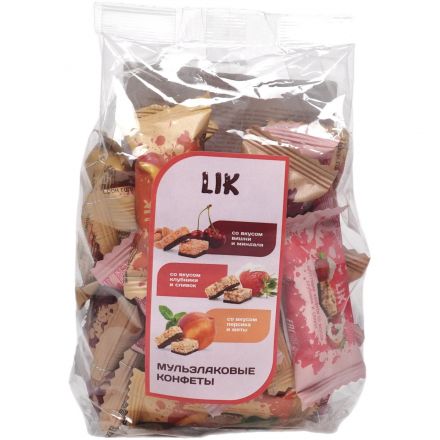 Конфеты мультизлаковые LIK ас в глазур (клуб/слив, виш/минд, перс/мят),250г