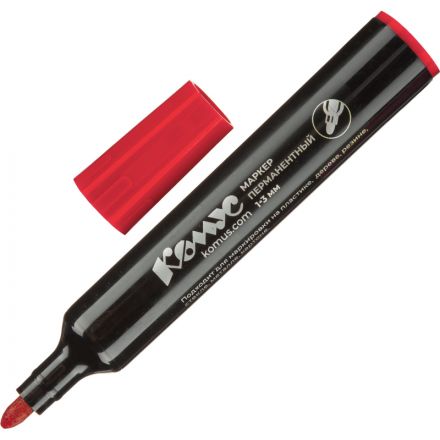 Маркер перманентный КОМУС красный 1-3мм кругл. наконечник Маркер перманентный КОМУС красный 1-3мм кругл. наконечник