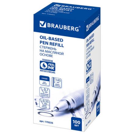 Стержень шариковый масляный BRAUBERG, 145 мм, СИНИЙ, игольчатый узел 0,7 мм, линия письма 0,35 мм, 170235 Стержень шариковый масляный BRAUBERG, 145 мм, СИНИЙ, игольчатый узел 0,7 мм, линия письма 0,35 мм, 170235