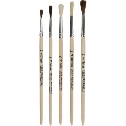 Кисть набор 5 шт.№1 School ColorPics щетина №4,коза №4,белка №3,пони №2,№4 Кисть набор 5 шт.№1 School ColorPics щетина №4,коза №4,белка №3,пони №2,№4