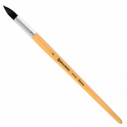 Кисть BRAUBERG, белка, круглая, № 9, 200186 Кисть BRAUBERG, белка, круглая, № 9, 200186