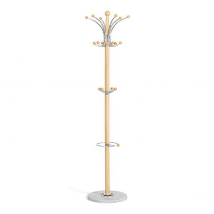 Вешалка Sakura (mod. GH-8606) дерево/хром/мрамор, 37 x 37 x 175 см, White (Белый) / Natural (натуральный)