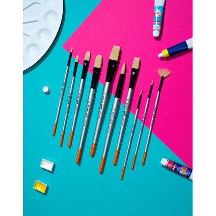 Набор кистей худож Комус набор 10шт.,синтетика жесткая,коротк. ручка Набор кистей худож Комус набор 10шт.,синтетика жесткая,коротк. ручка