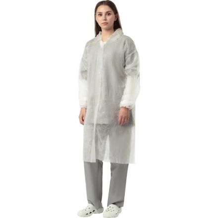 Халат процед однораз. рук.рез,на кнопках,XXXL,дл.110см,пл 20,белый,10шт/уп