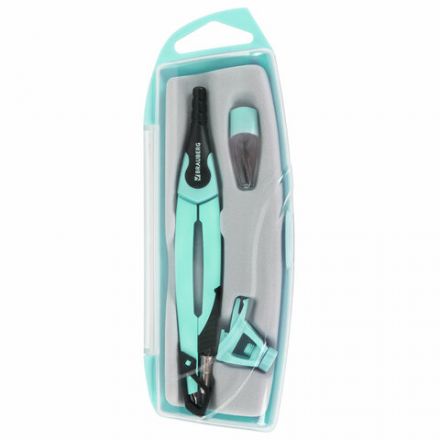 Готовальня BRAUBERG ULTRA, 4 предмета: циркуль 135 мм, запасной грифель, насадка, мятный цвет, 210824