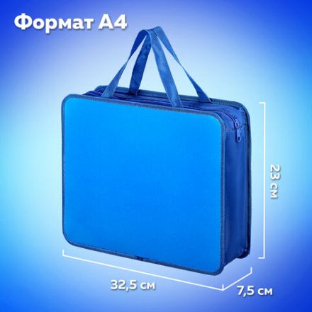 Папка на молнии с ручками ПИФАГОР, А4, 1 отделение, пластик, 75 мм, синяя, 228233 Папка на молнии с ручками ПИФАГОР, А4, 1 отделение, пластик, 75 мм, синяя, 228233