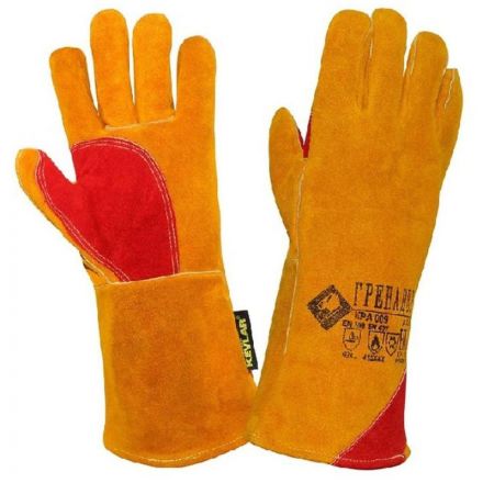 Краги спилковые Гренадер утепленные пятипалые желтые Краги спилковые Гренадер утепленные пятипалые желтые