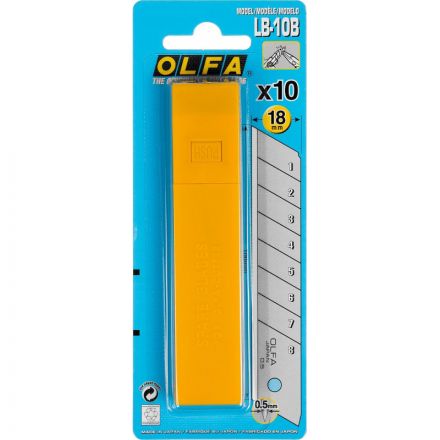 Лезвия сменные для канцелярских ножей Olfa 18 мм сегментированные (10 штук в упаковке) Лезвия сменные для канцелярских ножей Olfa 18 мм сегментированные (10 штук в упаковке)