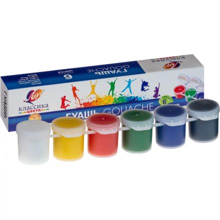 Гуашь Классика Луч 6 цв., 160 г, блок-тара, 21С 1375-08 Гуашь Классика Луч 6 цв., 160 г, блок-тара, 21С 1375-08